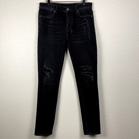Ksubi Van Winkle Trashed Noir Skinny Jeans Distressed 32" Grunge Indie Sleaze - Picture 4 of 16